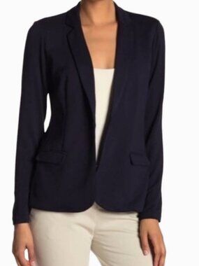 M Magaschoni Navy Jersey Knit Blazer Jacket Size S